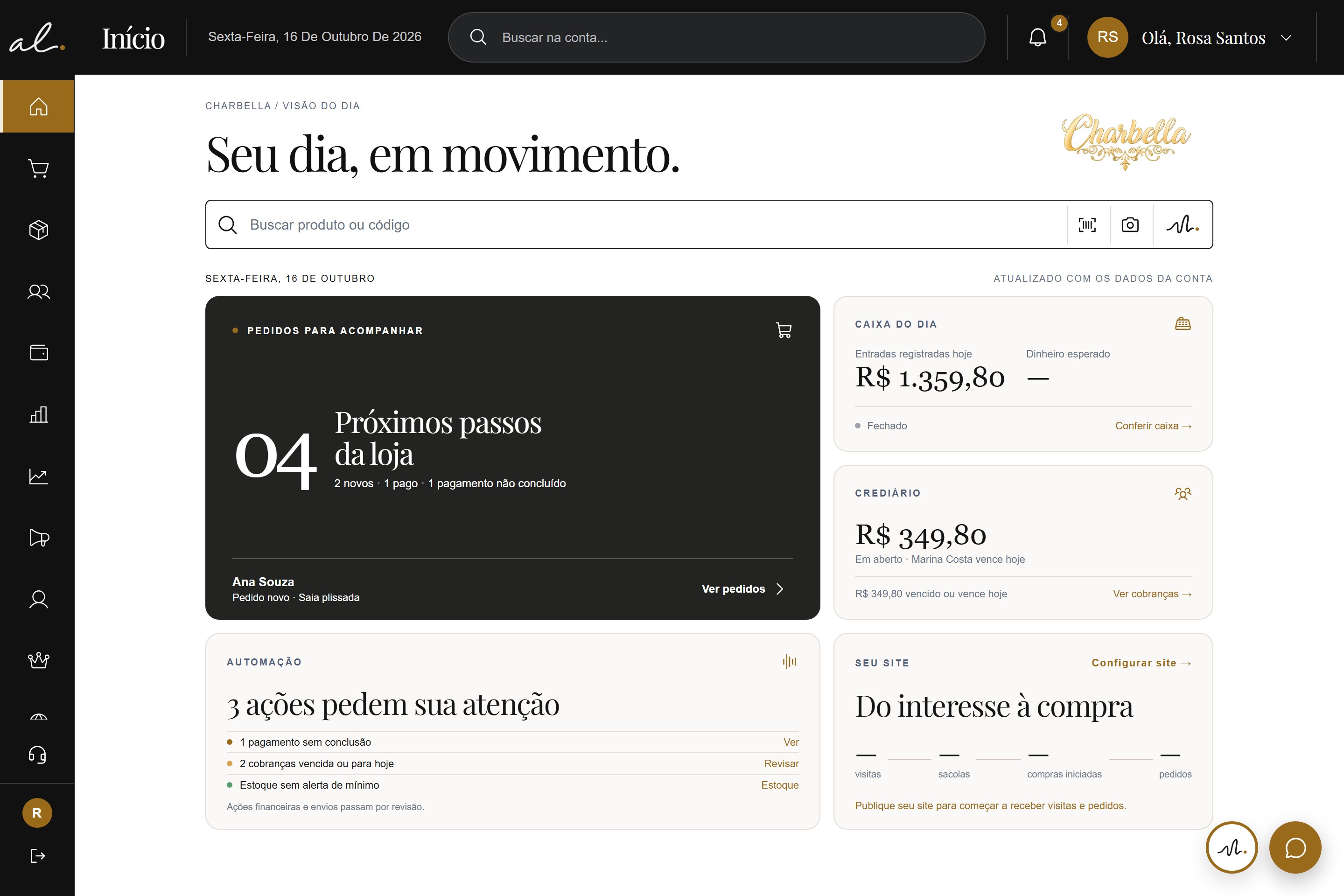 Início de uma loja no Agenda Livre — dados de demonstração
