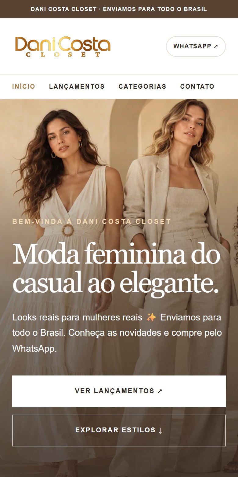 Site de cliente da Dani Costa Closet