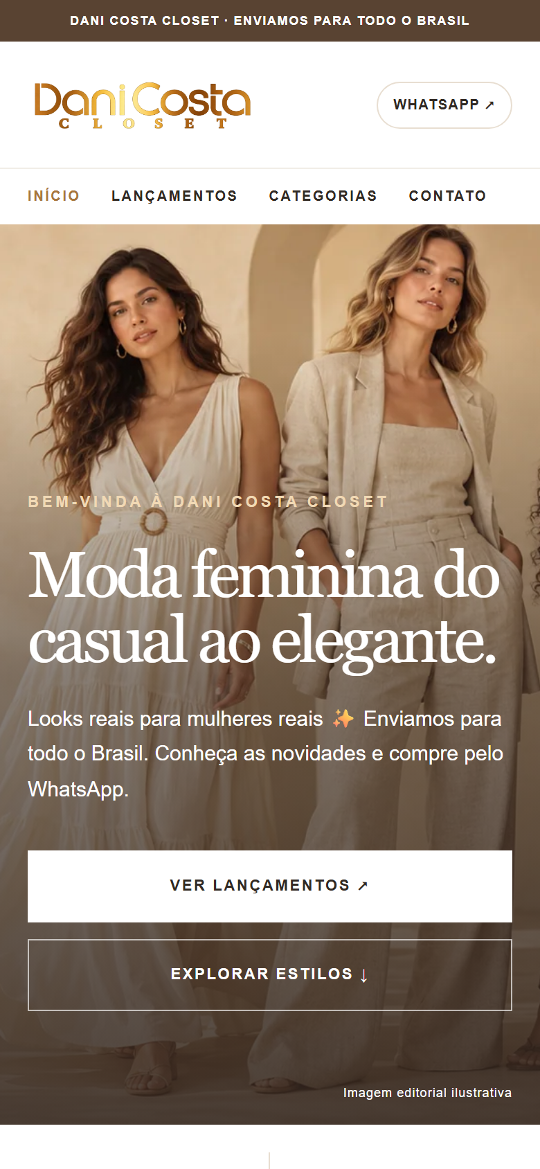 Site da Dani Costa Closet feito no Agenda Livre